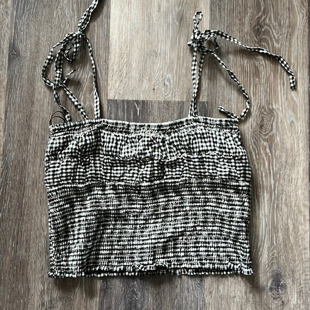 Zara Gingham Tank Top with Ties and Ruched Waist